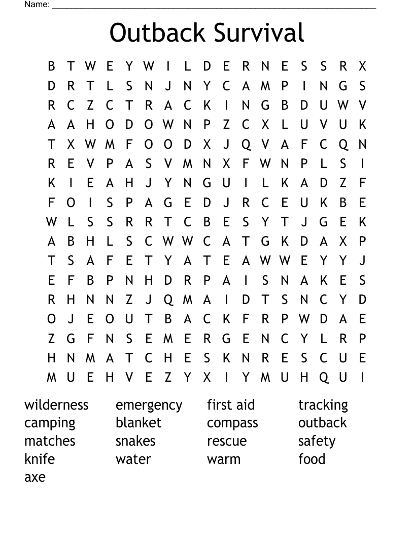 Outback Survival Word Search