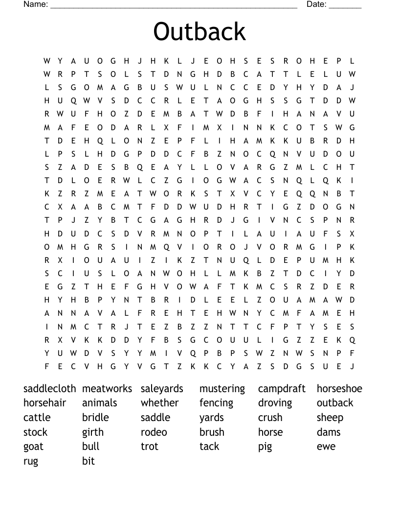 Outback  Word Search