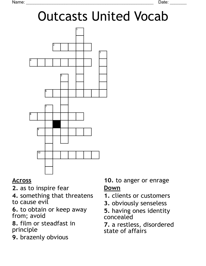 Outcasts United Vocab Crossword