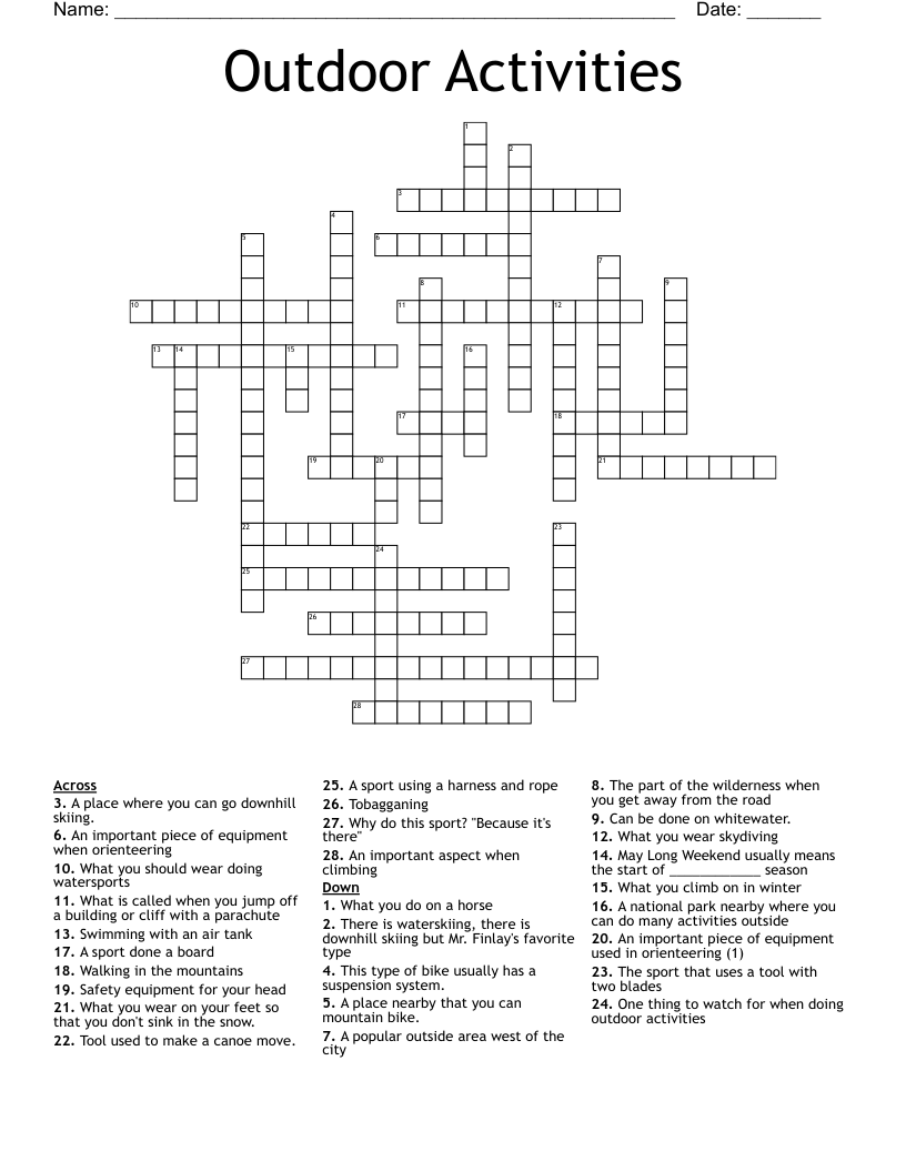 Outdoor Activities Crossword
