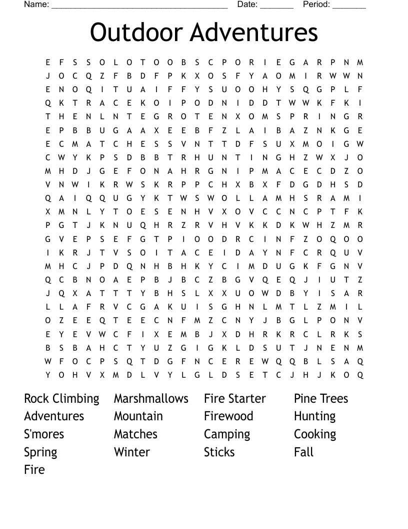Outdoor Adventures Word Search