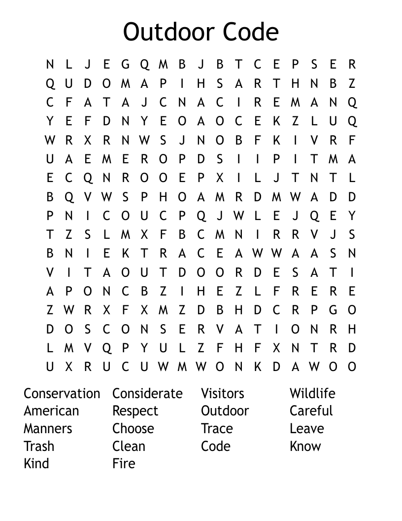 Outdoor Code Word Search