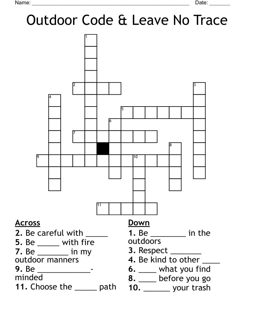 Outdoor Code & Leave No Trace Crossword