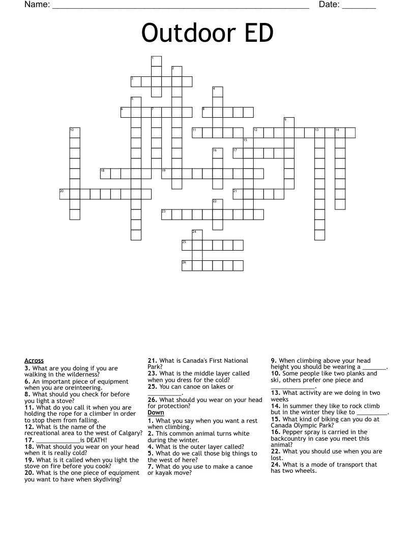Outdoor ED Crossword