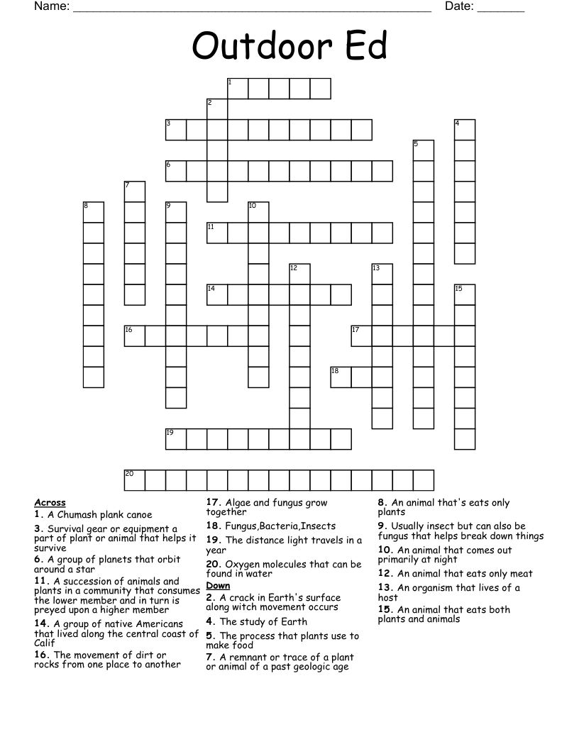 Outdoor Ed Crossword