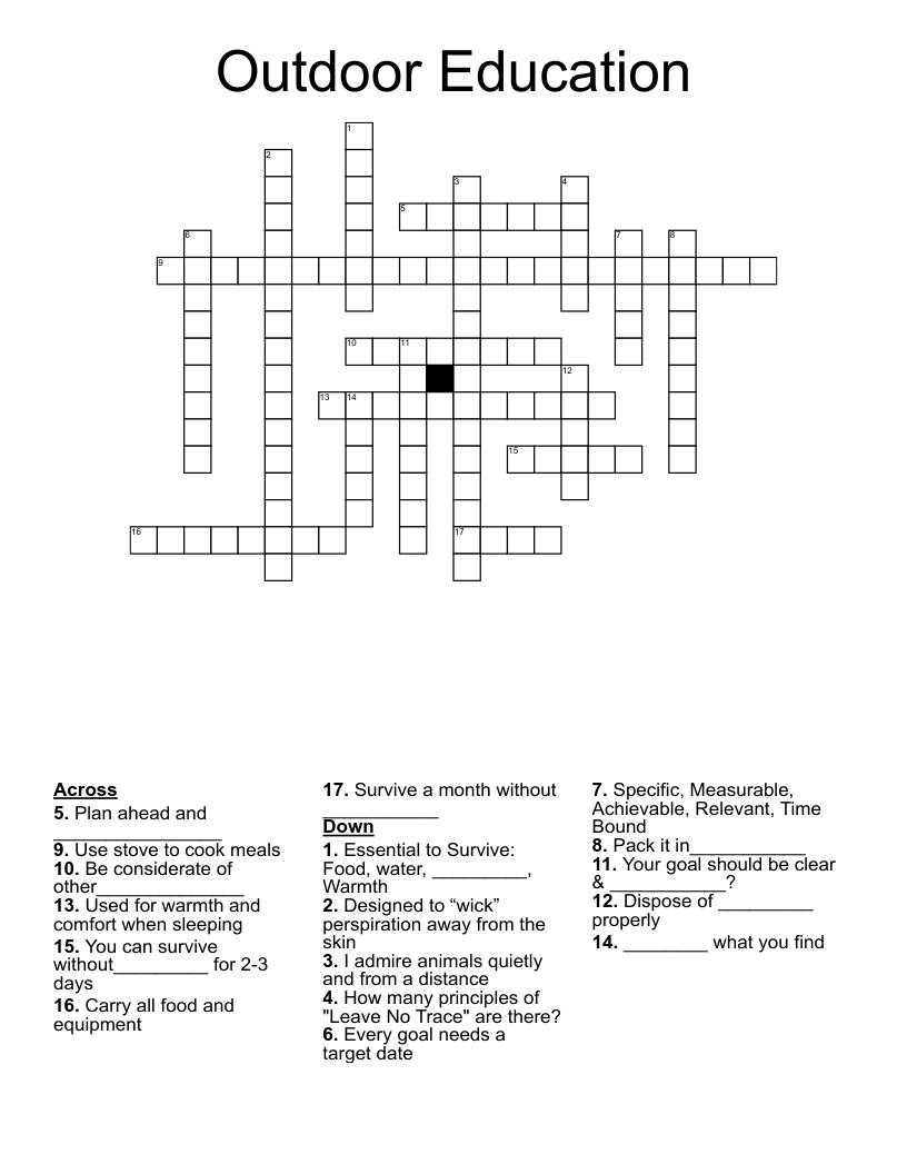 Outdoor Education Crossword