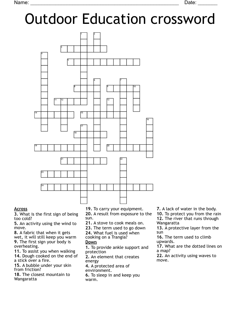 Outdoor Education crossword