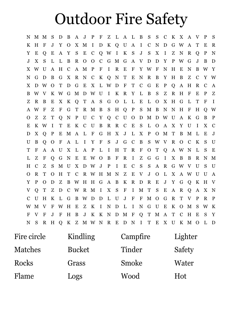 Outdoor Fire Safety Word Search
