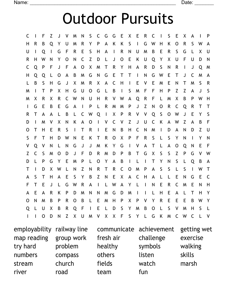 Outdoor Pursuits Word Search