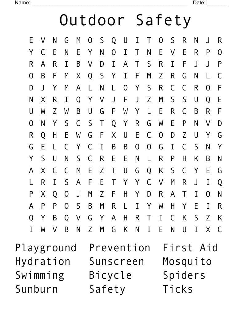 Outdoor Safety Word Search