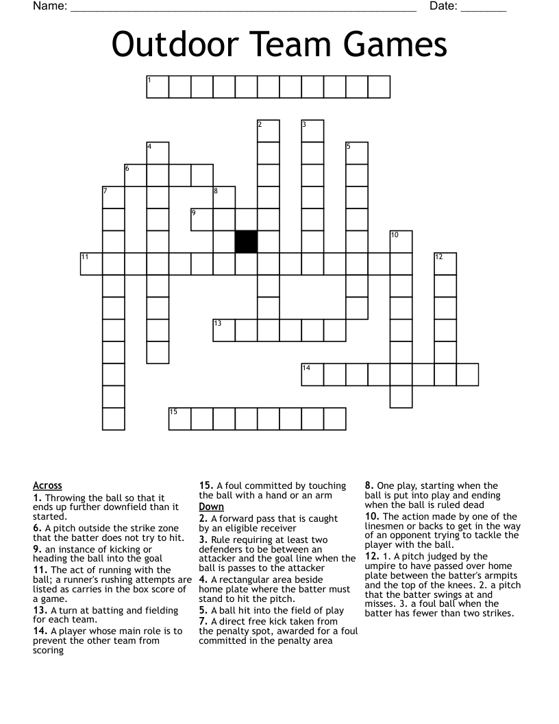 Outdoor Team Games Crossword