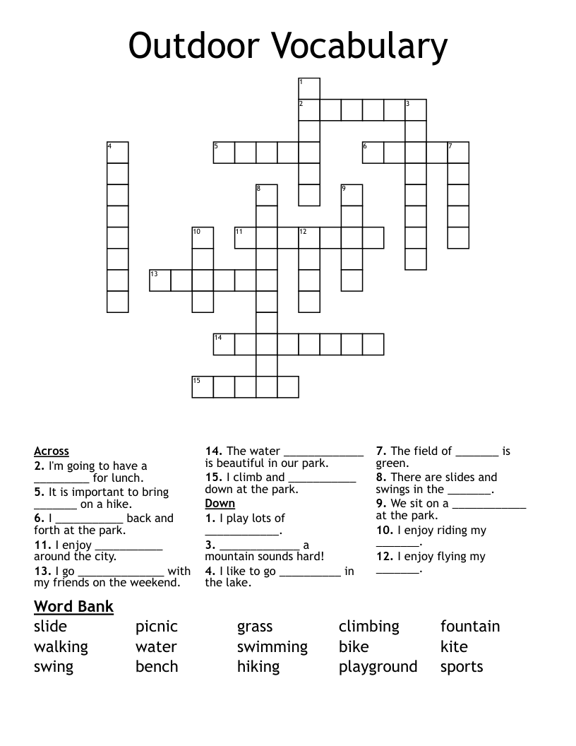 Outdoor Vocabulary Crossword