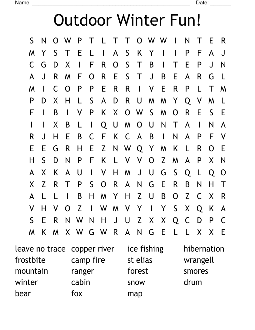 Outdoor Winter Fun! Word Search