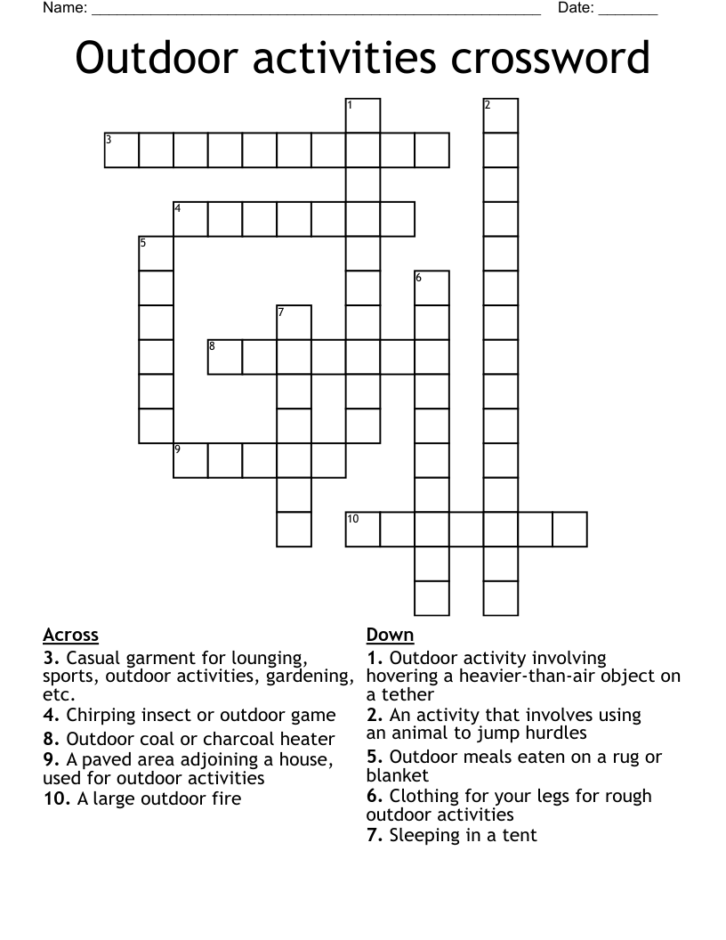 Outdoor activities crossword