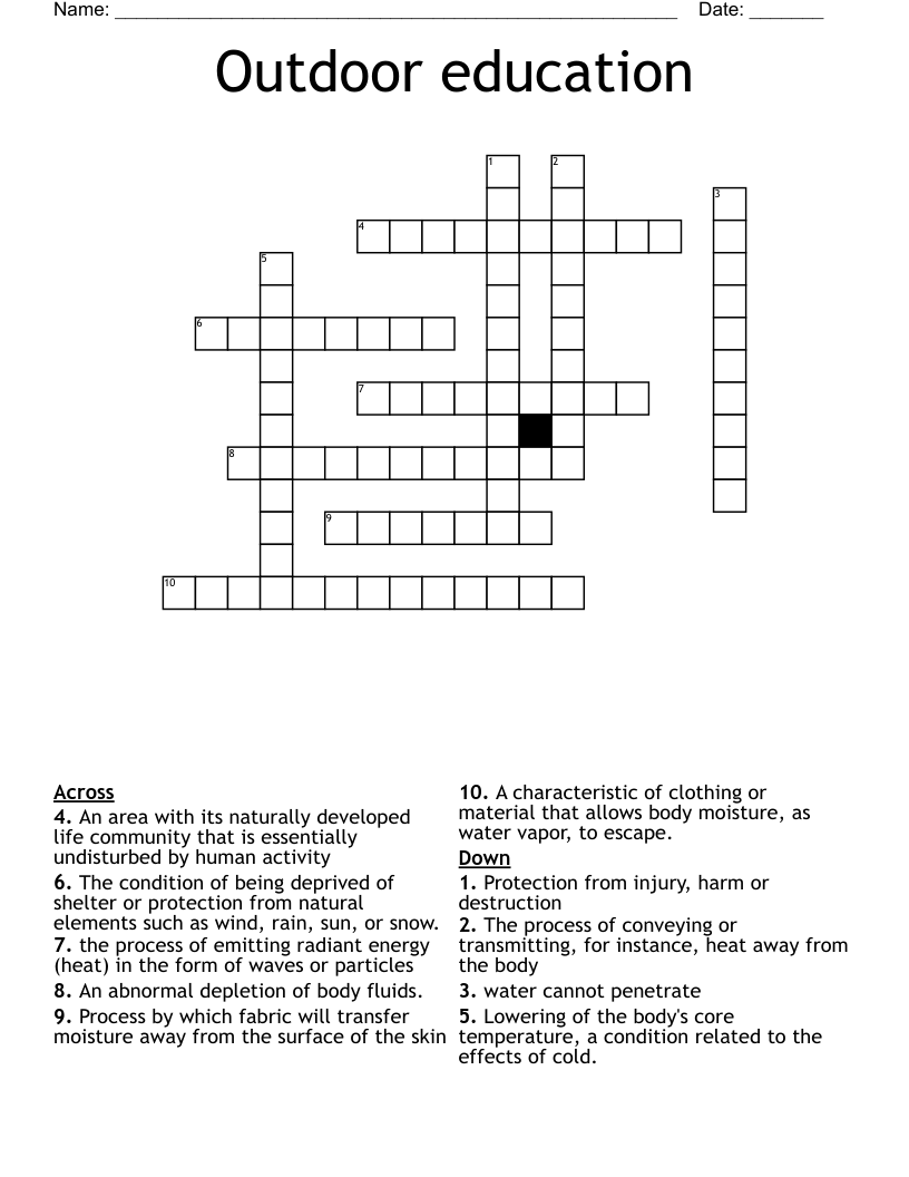 Outdoor education Crossword