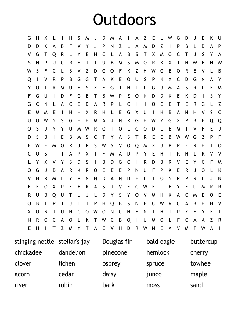 Outdoors Word Search
