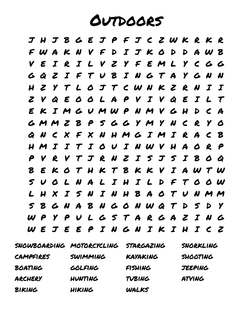 Outdoors Word Search