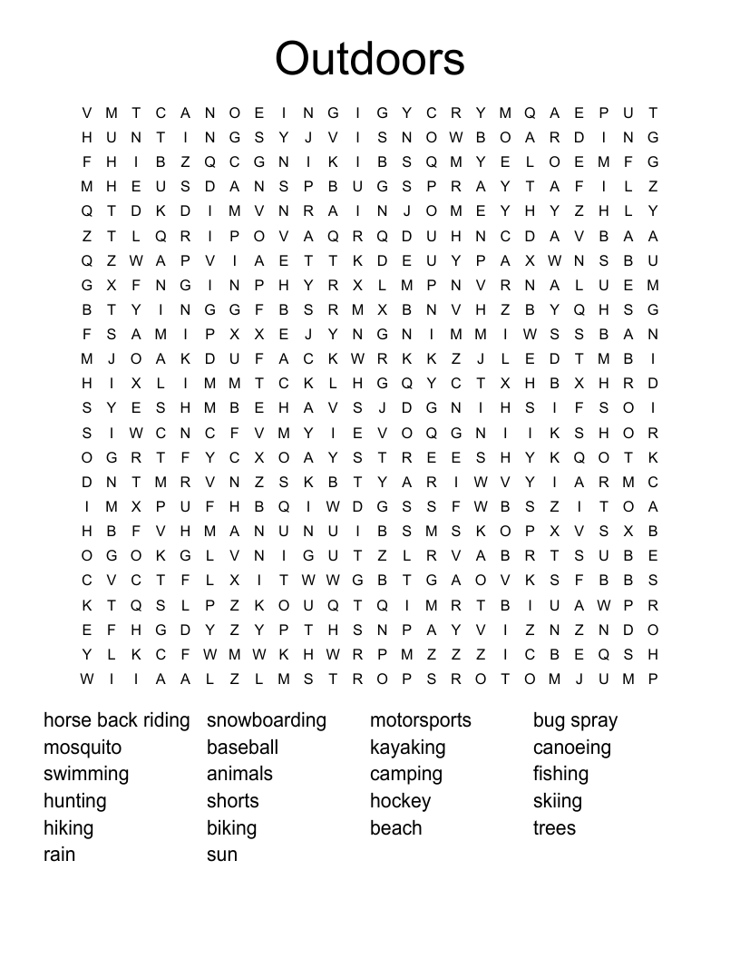 Outdoors Word Search