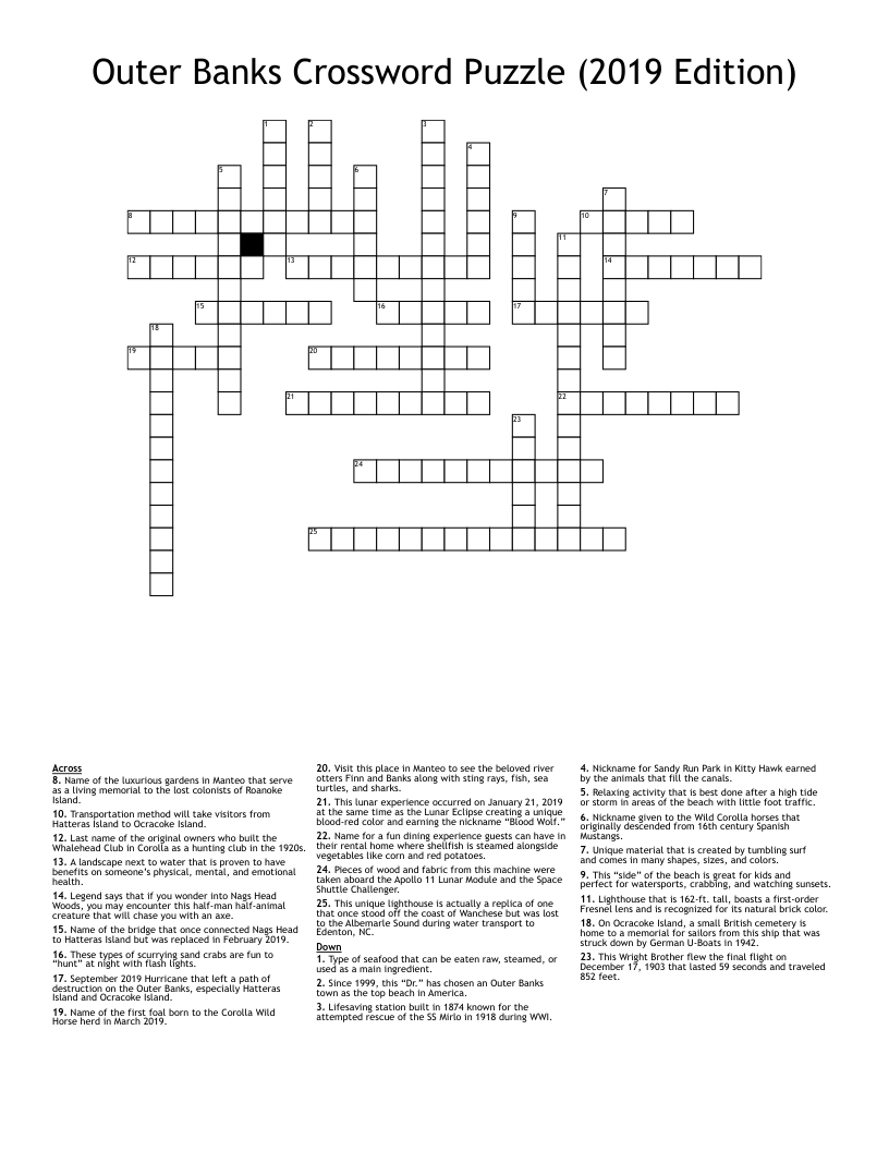 Outer Banks Crossword Puzzle (2019 Edition)