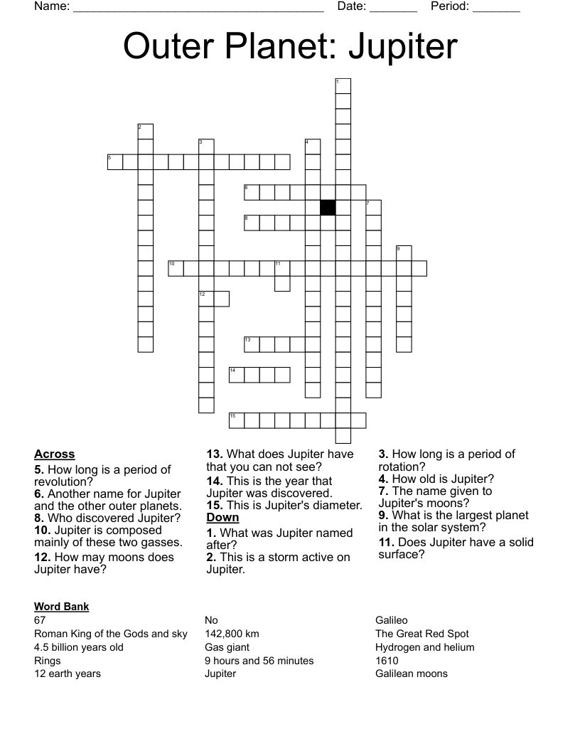 Outer Planet: Jupiter Crossword