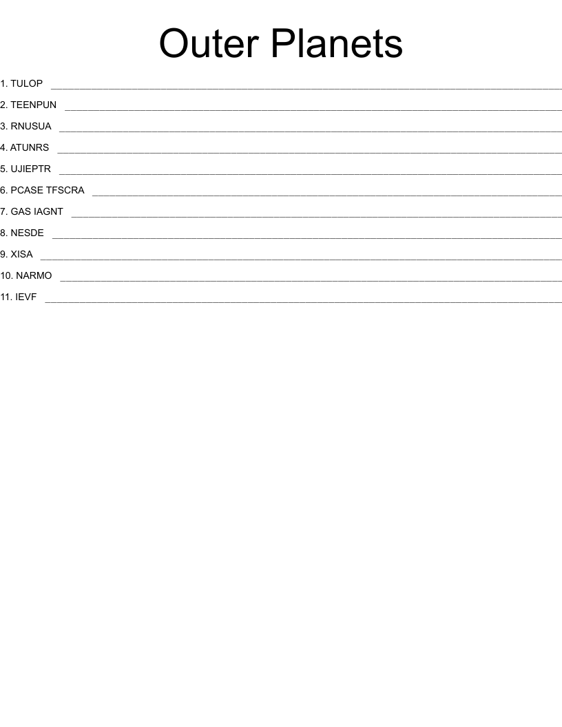 Outer Planets Word Scramble