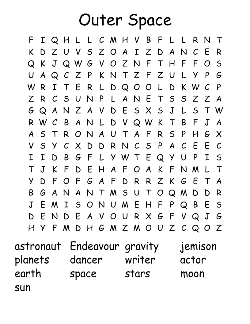 Outer Space Word Search