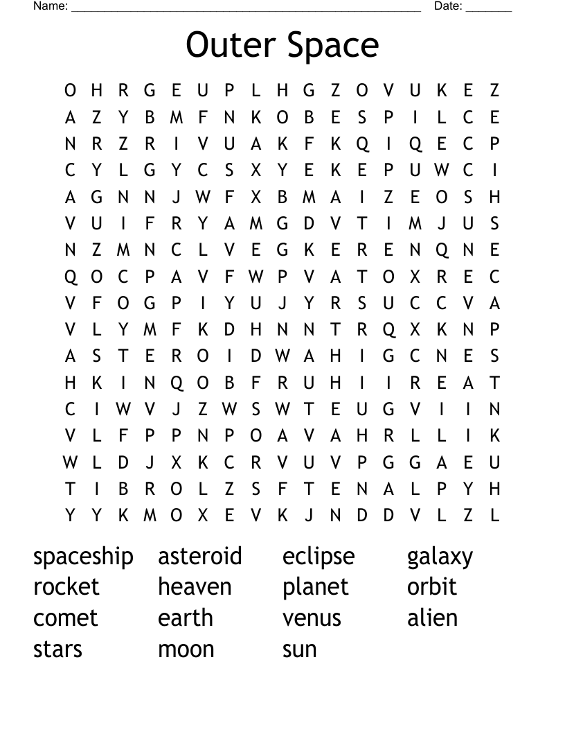 Outer Space Word Search