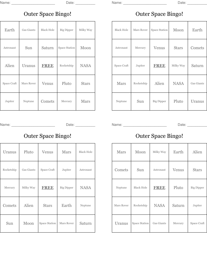 Outer Space Bingo!