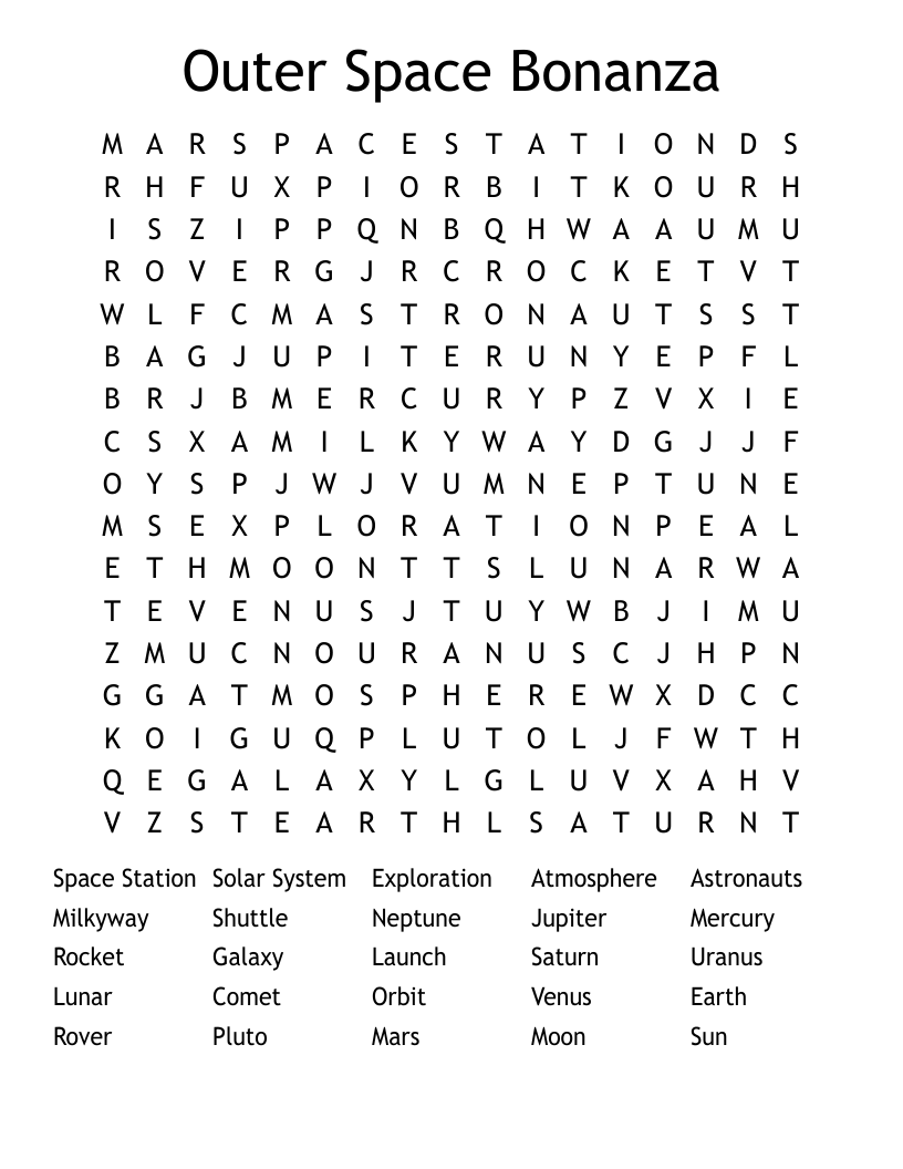 Outer Space Bonanza Word Search