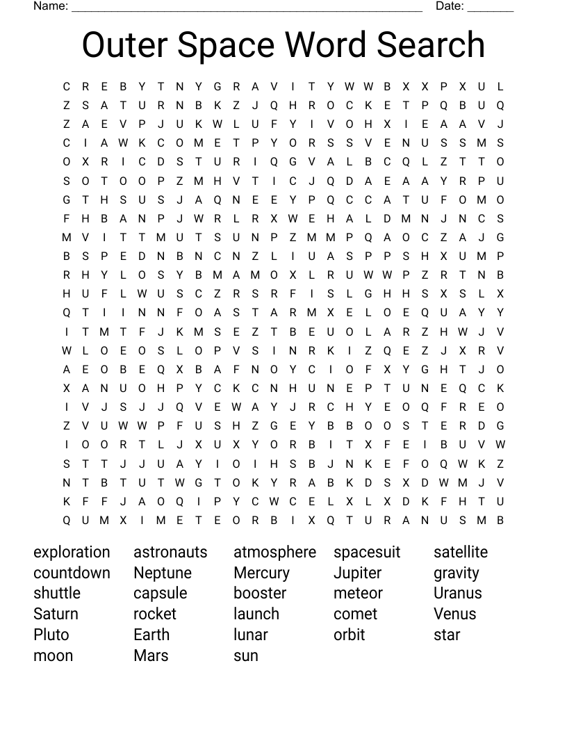 Outer Space Word Search