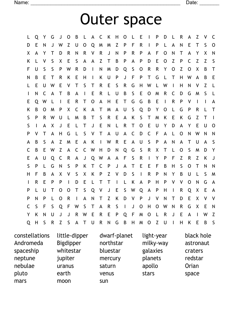 Outer space Word Search