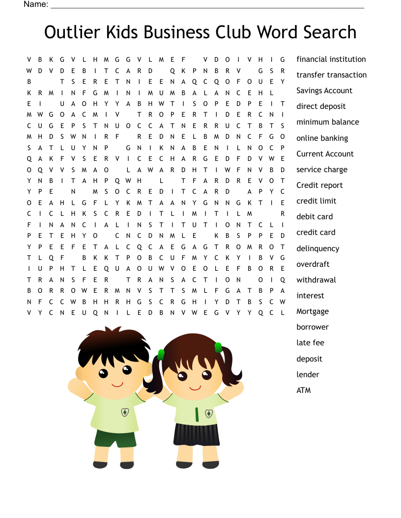 Outlier Kids Business Club  Word Search