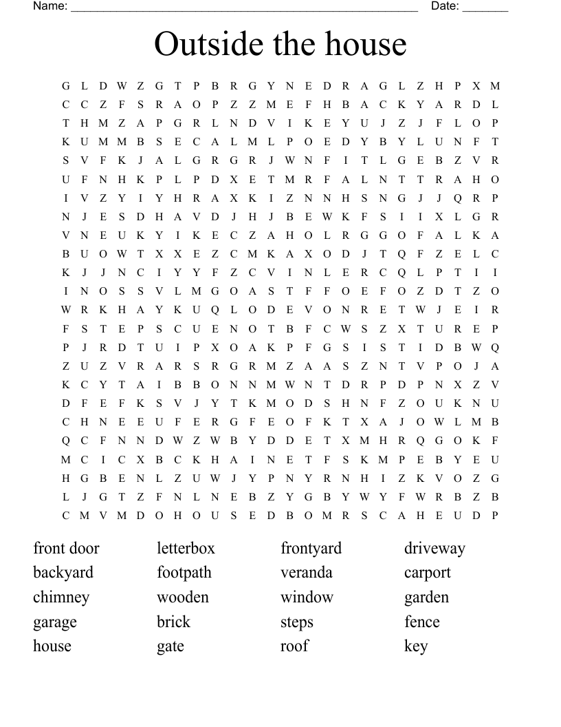 Outside the house Word Search