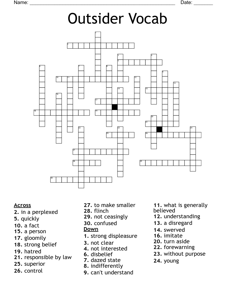 Outsider Vocab Crossword