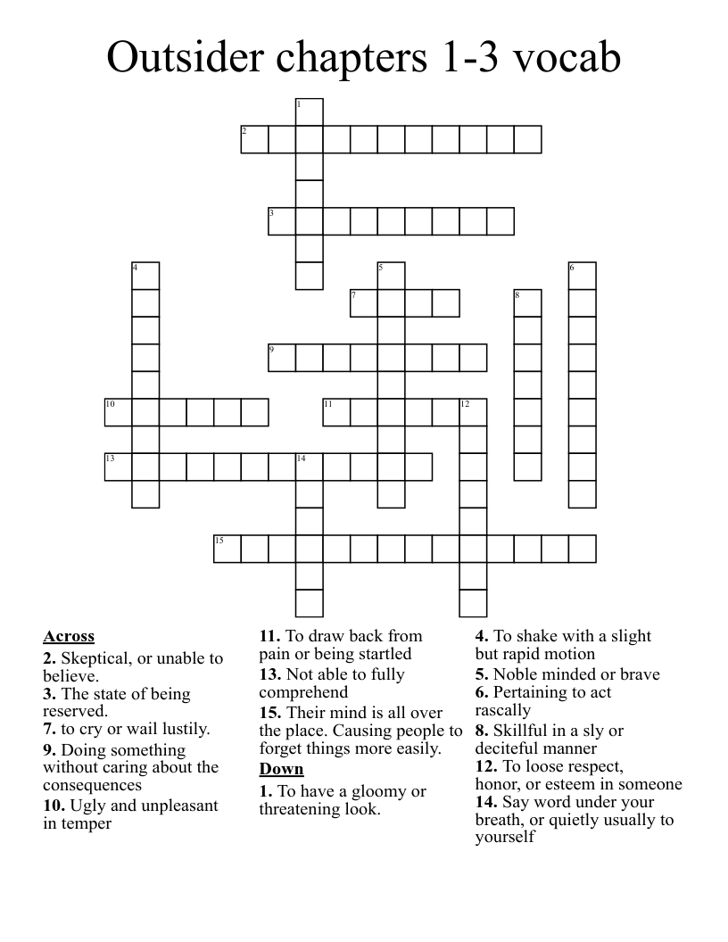 Outsider chapters 1-3 vocab Crossword
