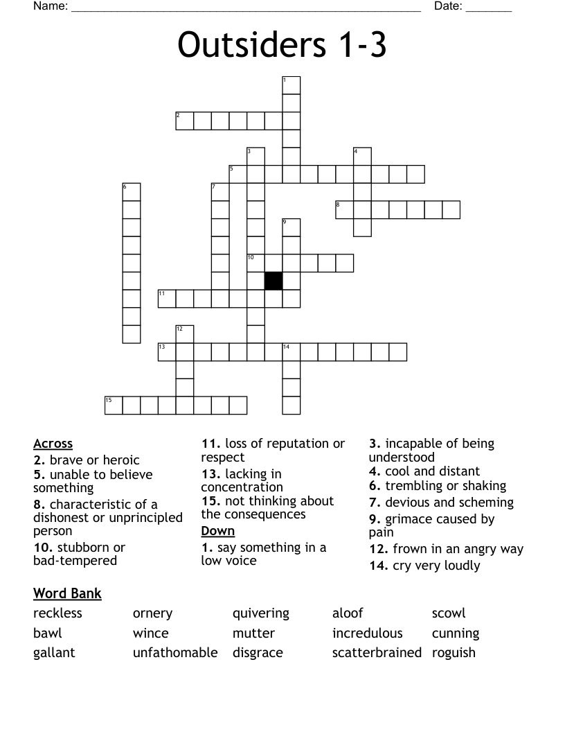 Outsiders 1-3 Crossword