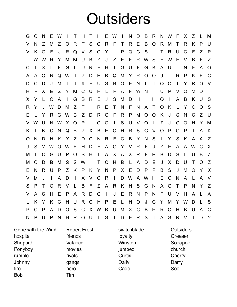 Outsiders Word Search