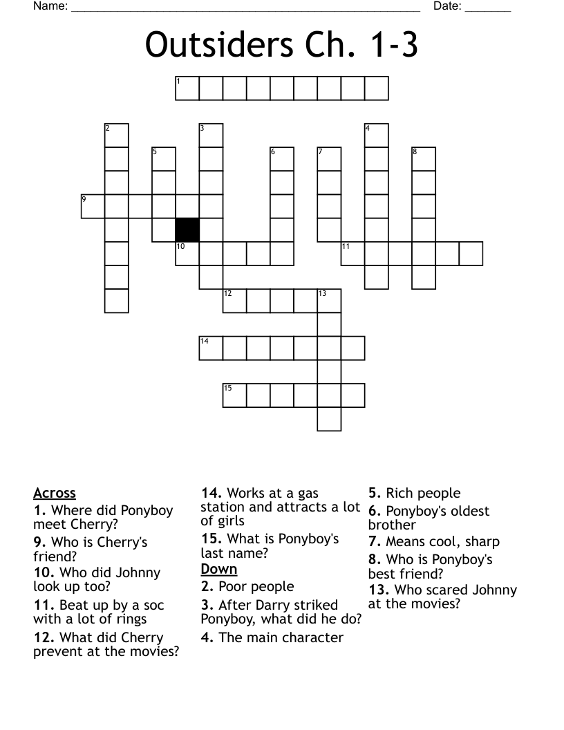 Outsiders Ch. 1-3 Crossword