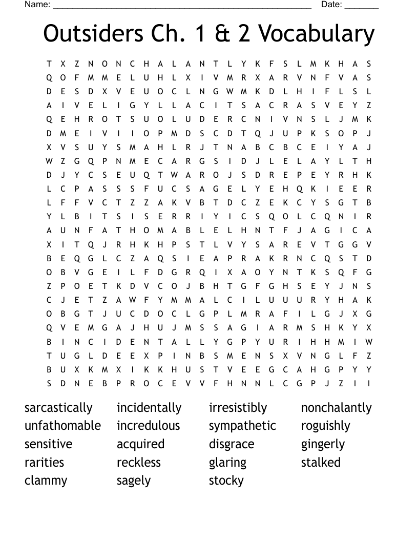 Outsiders Ch. 1 & 2 Vocabulary Word Search