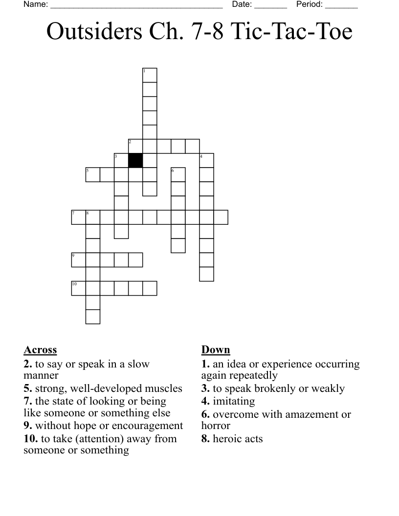 Outsiders Ch. 7-8 Tic-Tac-Toe Crossword