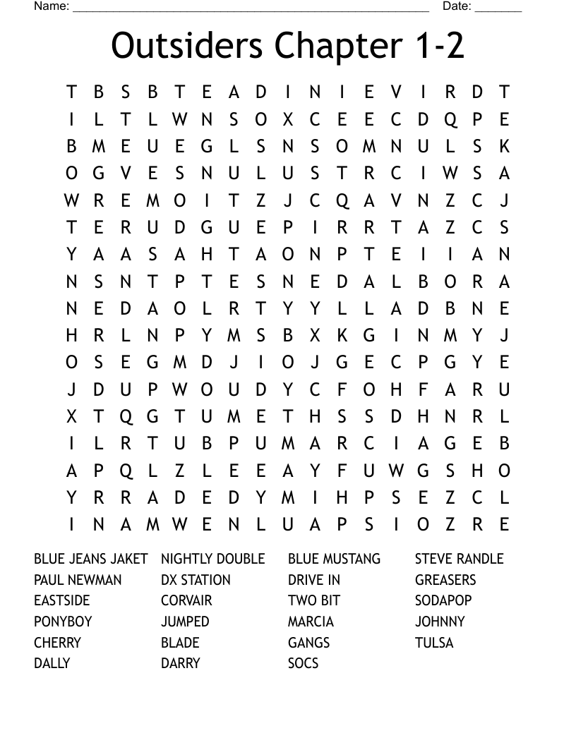 Outsiders Chapter 1-2 Word Search