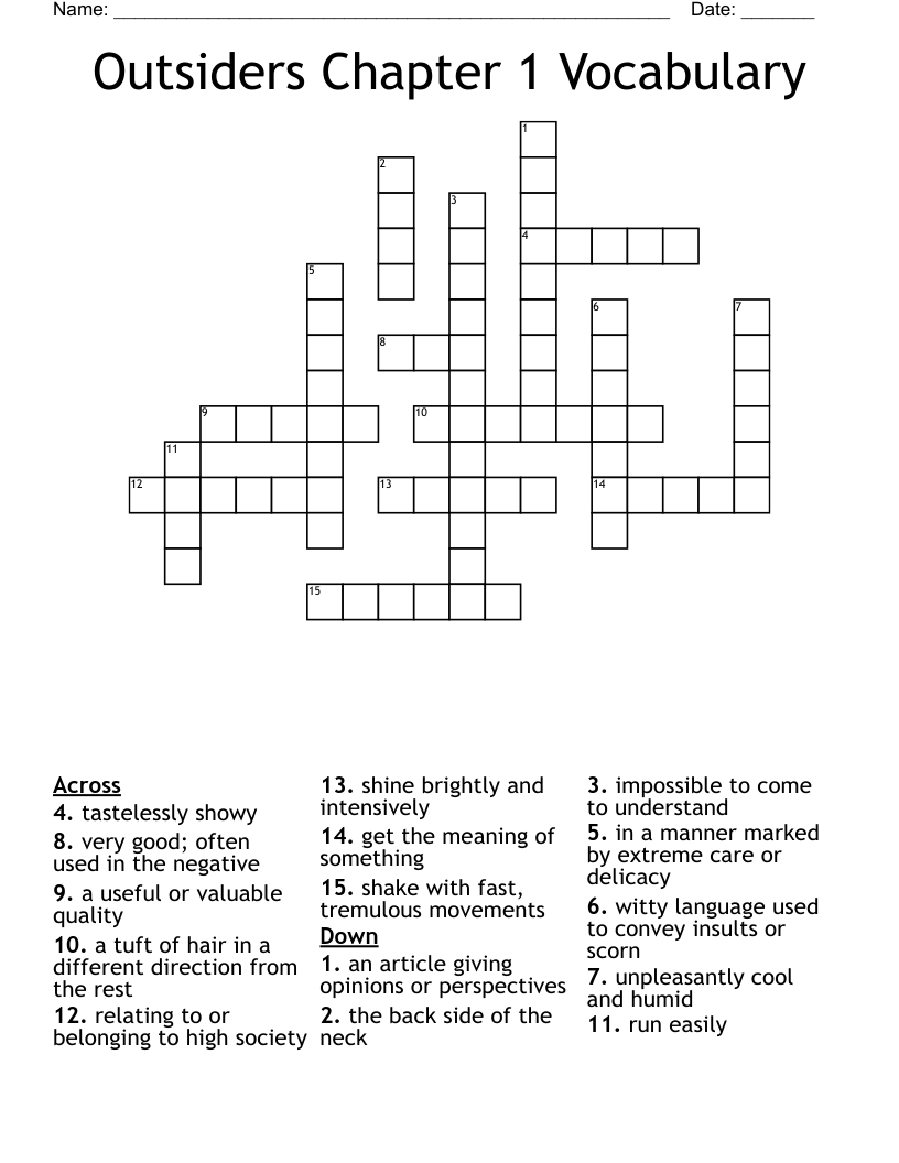 Outsiders Chapter 1 Vocabulary Crossword