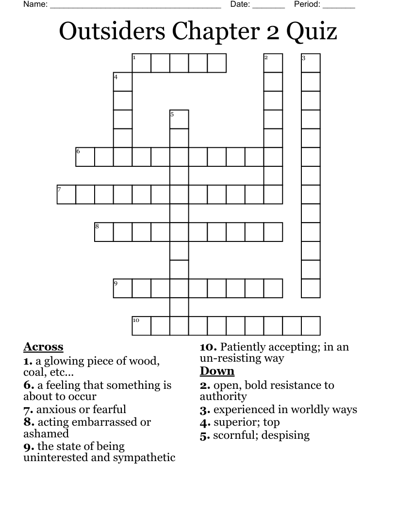 Outsiders Chapter 2 Quiz Crossword