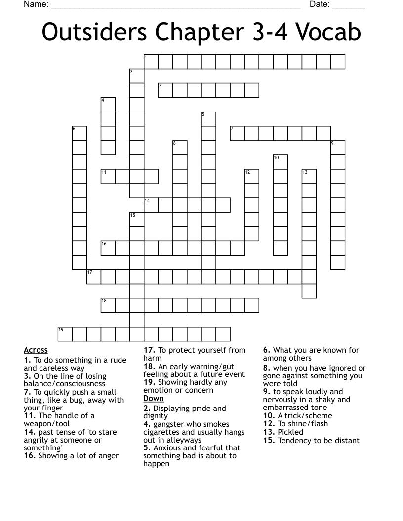 Outsiders Chapter 3-4 Vocab Crossword