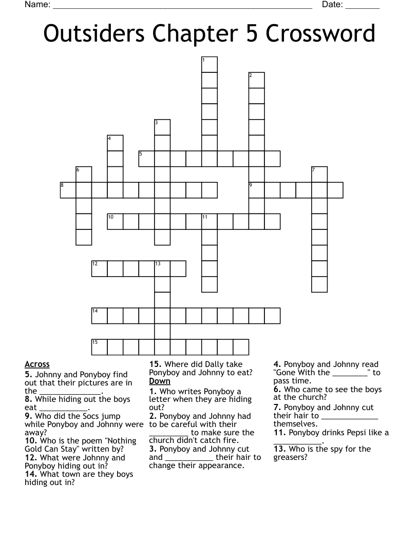 Outsiders Chapter 5 Crossword