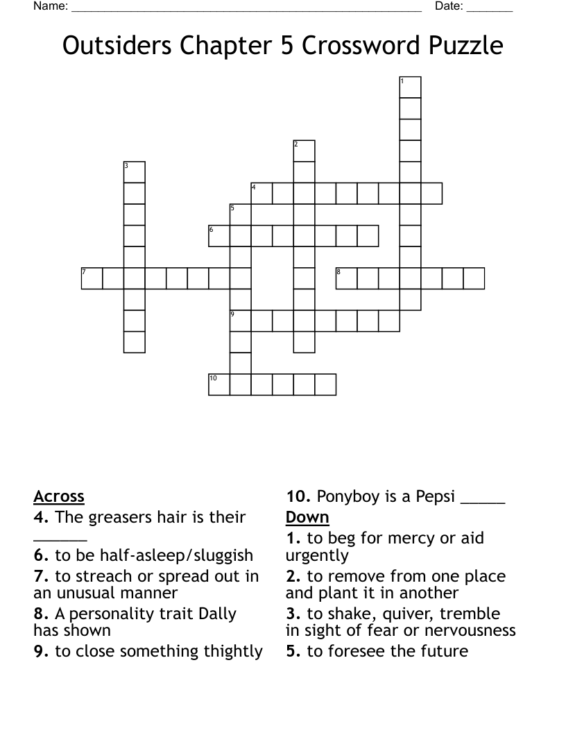Outsiders Chapter 5 Crossword Puzzle 