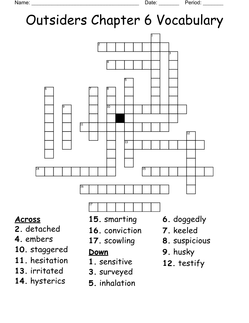 Outsiders Chapter 6 Vocabulary Crossword