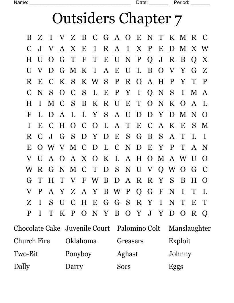 Outsiders Chapter 7 Word Search