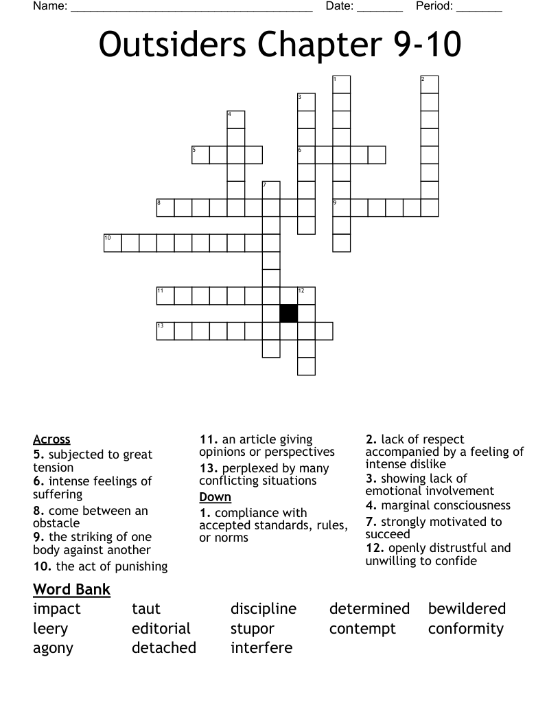 Outsiders Chapter 9-10 Crossword