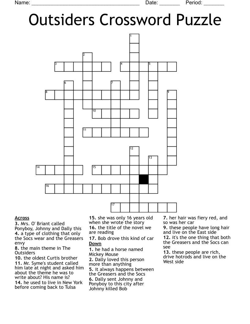 Outsiders Crossword Puzzle